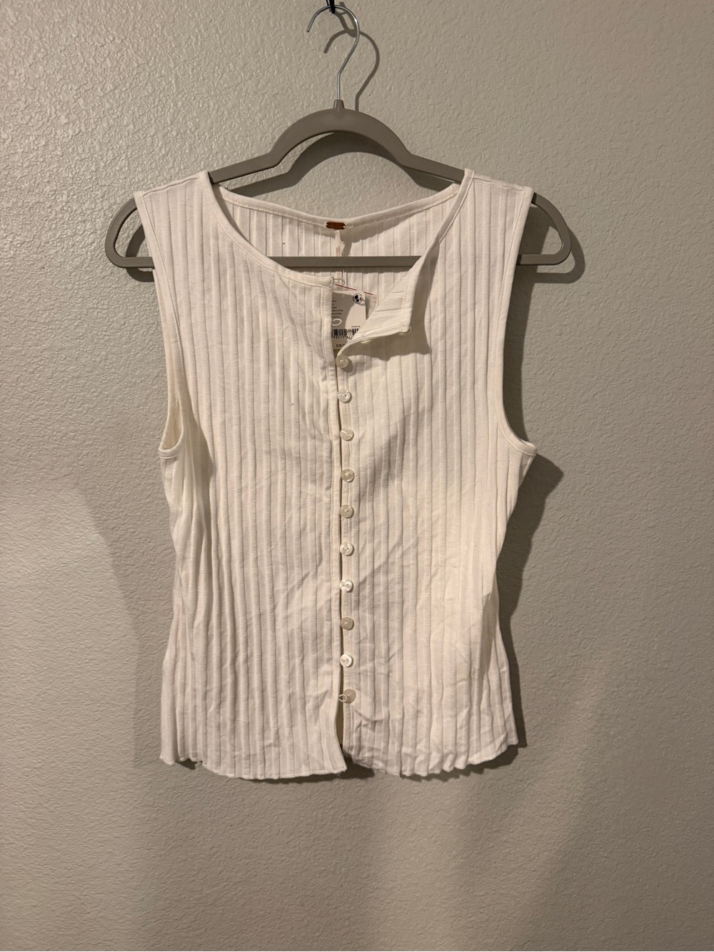 Free People Ribbed Sleeveless Button-Front Tank - White